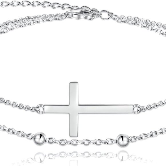 Sterling Silver Cross Bracelet Women Adjustable Faith Jewelry Gift - Picture 1 of 5